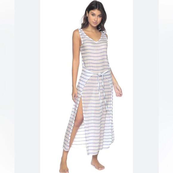 PilyQ Bay Stripe Sophie Tie Dress Swim Cover Up Beach Resort Wear M/L - Picture 1 of 8
